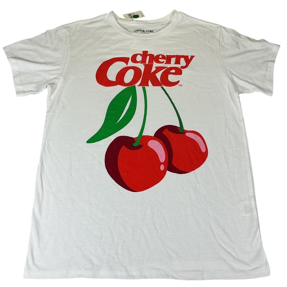 Cherry Coke Graphic T Shirt Unisex Large White Coca Cola Logo Tee Casual